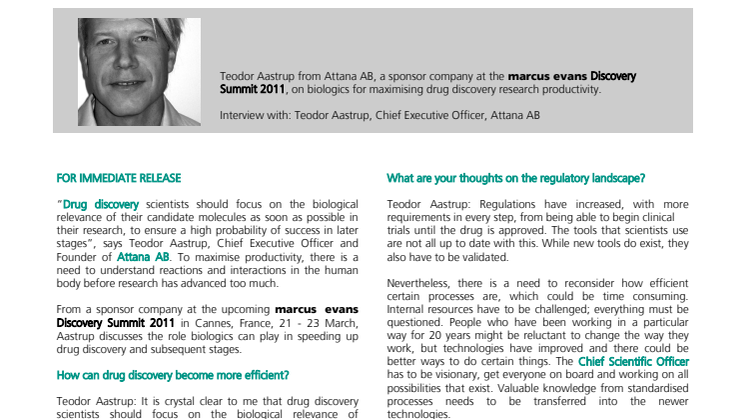 Maximising Drug Discovery Research- Interview with Attana CEO, Teodor Aastrup