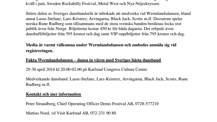 Pressinbjudan Wermlandsdansen 29-30 april