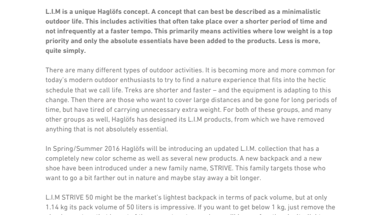 EXPERIENCE WHY LESS IS MORE WITH HAGLÖFS L.I.M SERIES