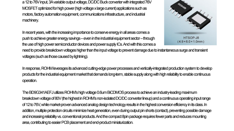 Ultra-High-Efficiency 76V DC/DC Buck Converter -- Provides high reliability and greater energy savings ideal for communications infrastructure and industrial equipment