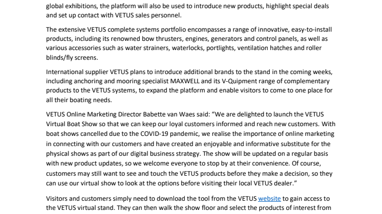 VETUS Launches Virtual Boat Show