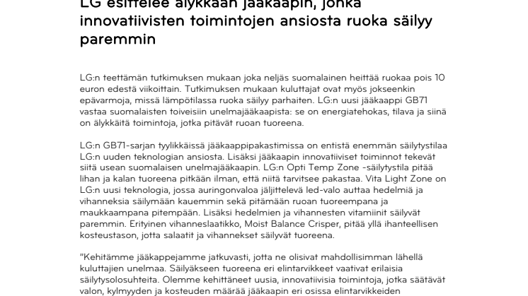 LG esittelee älykkään jääkaapin, jonka innovatiivisten toimintojen ansiosta ruoka säilyy paremmin