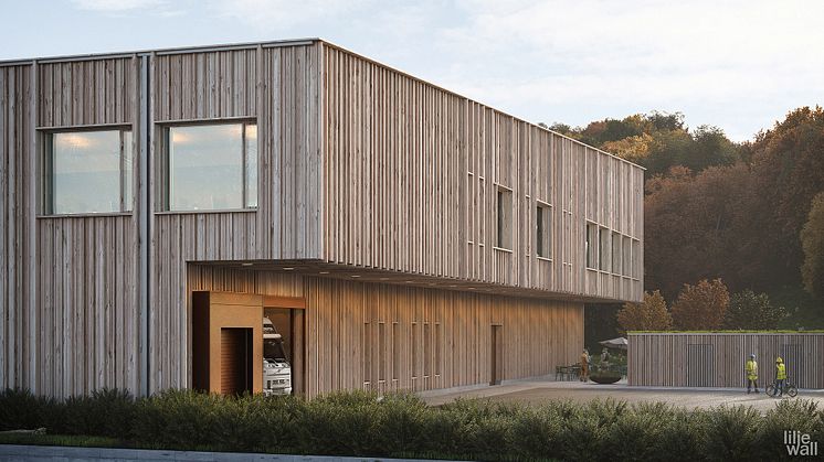 Gestaltningsbild av kulturförvaltningens nya magasin. Bild: Higab/Liljewall Arkitekter
