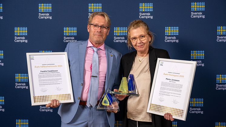 Fredrik Fredriksson och Maria Jonasson, vinnare av Svenska Campingpriset 2025.