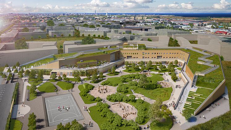 Visionsbild för Burlövs nya grundskola. Bild: Visualisera/LINK Arkitektur