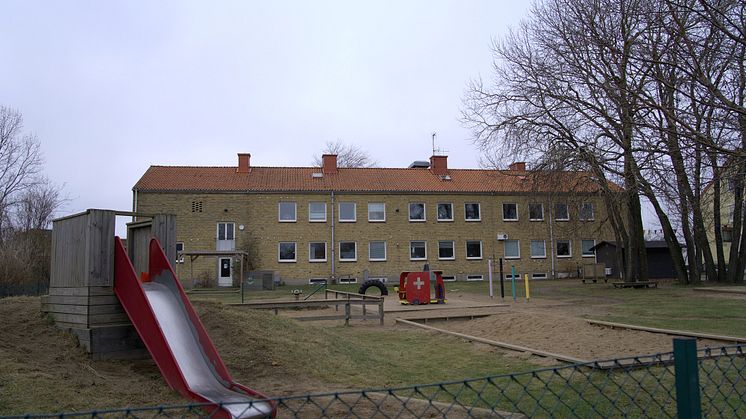 Skolan Tranan, en av de byggnader på Peder Skrivares gymnasieskola i Varberg som har inventerats i studien. Foto: Kajsa Urge