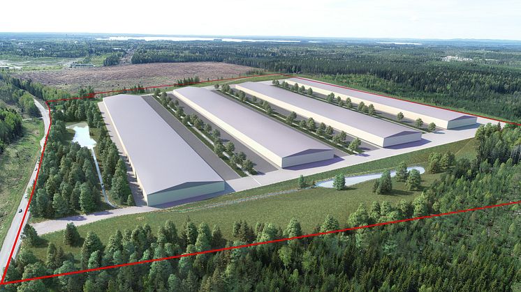 Microsofts nya datahallar i Sandviken. Illustration: COWI AB, Sandvikens kommun.