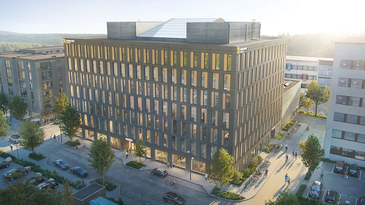 LINK Arkitektur är ansvariga för såväl arkitektur som inredningsarkitektur av Science Park Skövdes nya kontorshus Noden. Bild: LINK Arkitektur / Visulent
