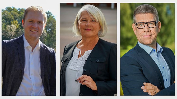 Viktor Lundblad, kommunstyrelsens ordförande, Gull-Britt Eide kommundirektör och Fredrik Olsson, näringslivschef.