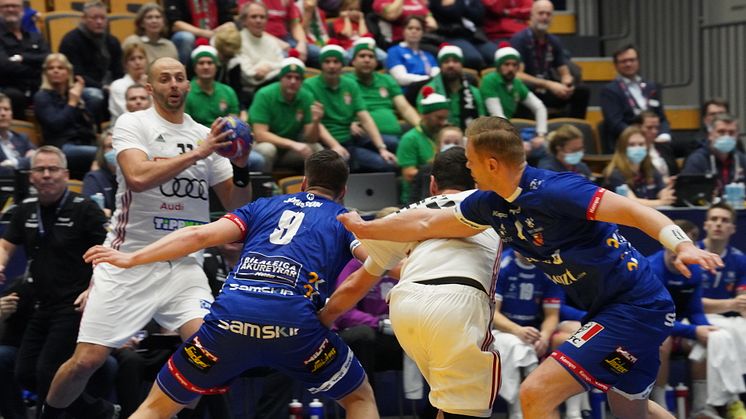 Bild från handbolls-VM 2023 när Island och Ungern senast möttes i Kristianstad Arena. 