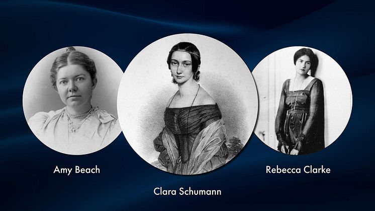 Kompositörerna Amy Bach, Clara Schumann och Rebecca Clarke