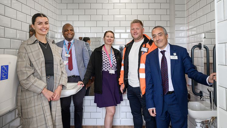 The GTR toilet team: Project Manager Annabel Jackson, Station Managers Ade Akinniyi and Daniela Banikova, contractor Justin West, and Accessibility Manager Antony Merlyn