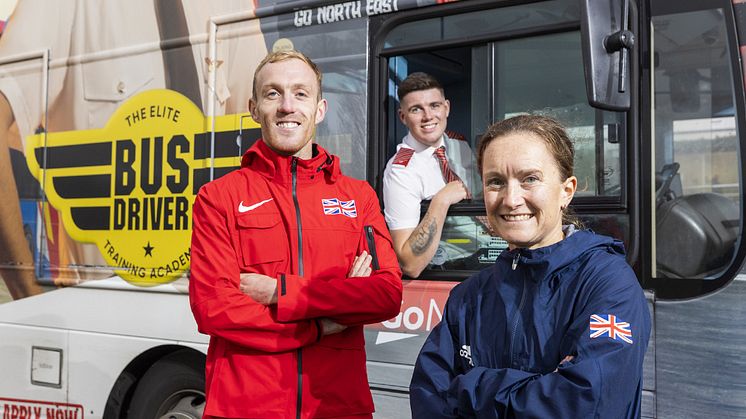 Go North East’s Elite Drivers ready to transport Elite Athletes Calum Johnson and Aly Dixon to the Great North Run