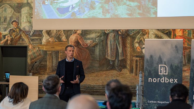 Nordbex CCO Carl Berglund presenting at event. Photo: Emma-Jessica Johansson