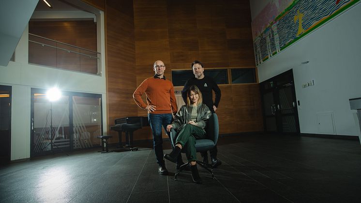 Henrik Bucht, vd Piteå Science Park, Roger Norén, konserthuschef Studio Acusticum Piteå Science Park och Ulrika Lind, kulturstrateg Piteå Science Park. Fotograf: Jens Ökvist 