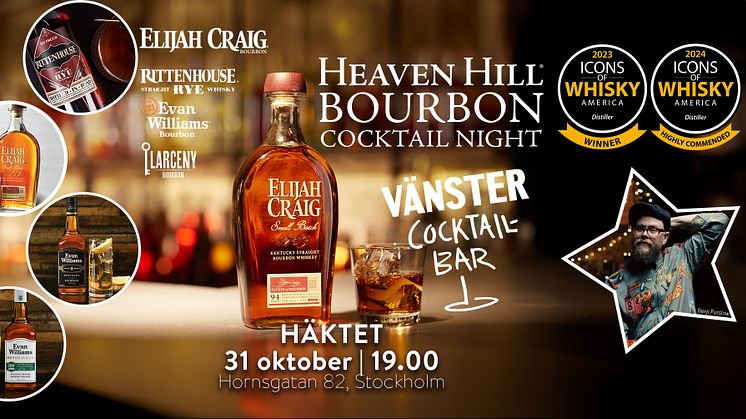 Exklusiv bourbon-cocktailkväll på Häktet Vänster – Heaven Hill Distillery och Sveriges bästa bartender skapar unika cocktails.
