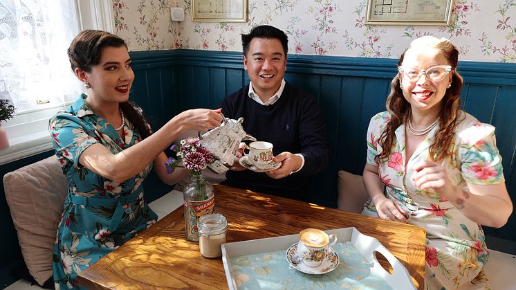 Alan Mak MP (pictured centre with Queenie Butler-Hoskins, right, and barista Sophie Chapman) is supporting Queenies' bid for gold in the World Cup of Stations (Photo credit Alan Mak)