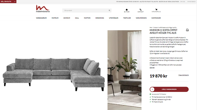 Ny design av produktsidan på mobelmastarna.se via desktop