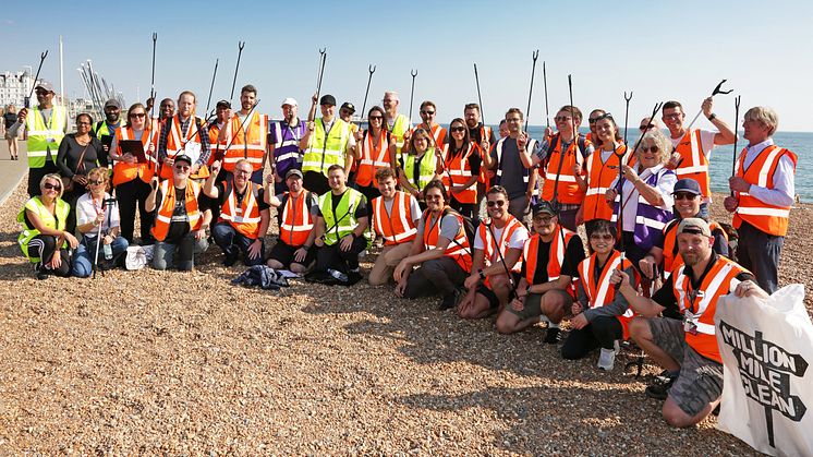 Litter pickers at the ready: The public is being invited to take part in beach clean events like this, organised by Govia Thameslink Railway