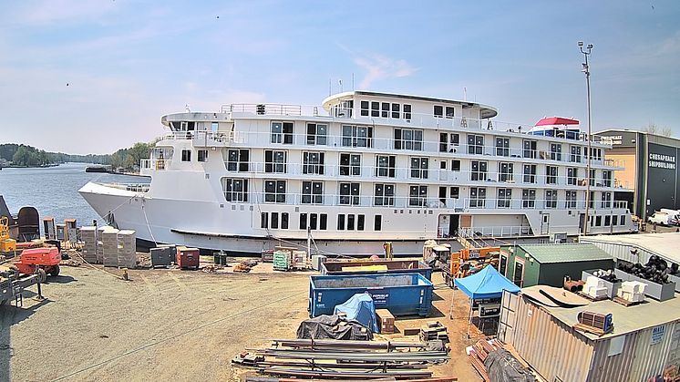 One of the Chesapeake Shipbuilding newbuild cruise ships under construction which will be equipped with Kongsberg Maritime Aquarius retractable stabilisers