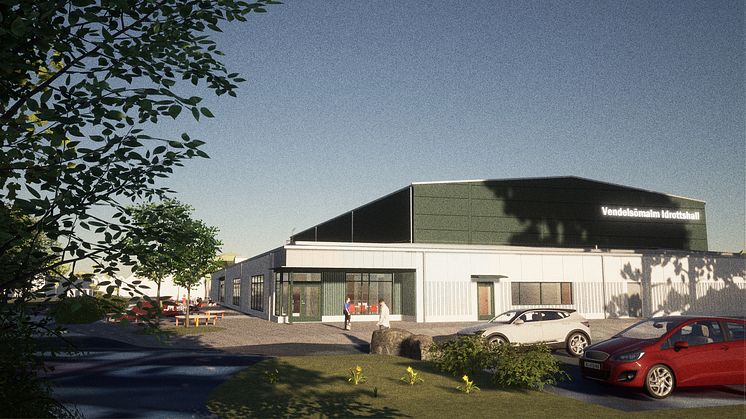 Visionsbild av den nya Vendelsömalmshallen. Källa: Cedervalls Arkitekter AB.