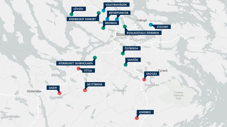 Från 2025 kan alla som är folkbokförda i Stockholms kommun välja mellan 22 återvinningscentraler och återbruk
