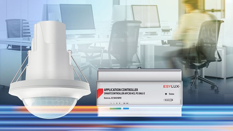 Styreenheten APC30 HCL DALI-2 er integrert i en APC-tilstedeværelsesdetektor eller brukes som DIN-skinnemodell og gir sunn Human Centric Lighting for opptil 16 lysgrupper på en energieffektiv måte.
