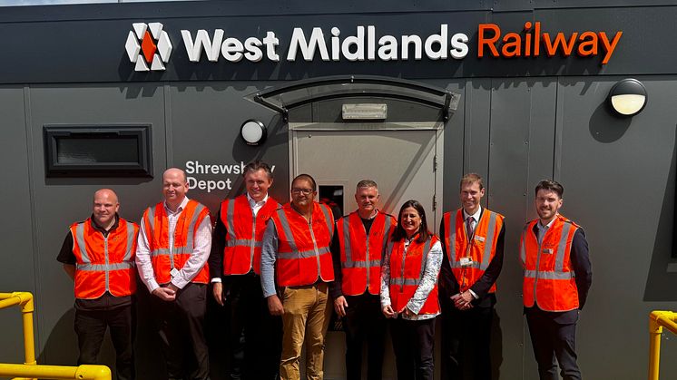 Julia Buckley MP with West Midlands Railway representatives at Shrewsbury Depot