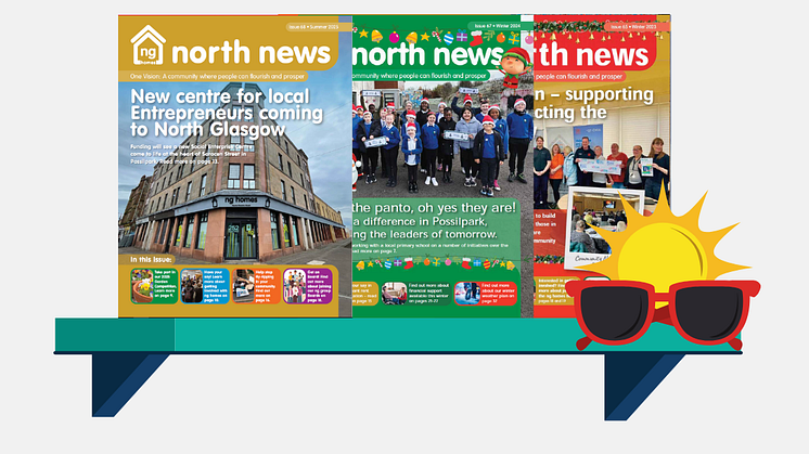 A shelf with recent copies of ng homes newsletter North News