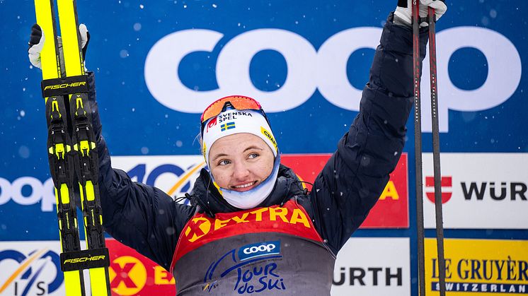 Linn Svahn är med i truppen till Tour de Ski. Hon vann bland annat tre etappsegrar under fjolårets upplaga av touren. FOTO: MATHIAS BERGELD/BILDBYRÅN