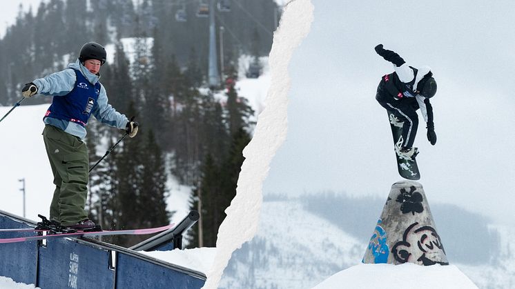 Freeskiåkaren Estrid Fahlén och snowboardåkaren Mille Kåhrström. Foto: Daniel Bernstål. 