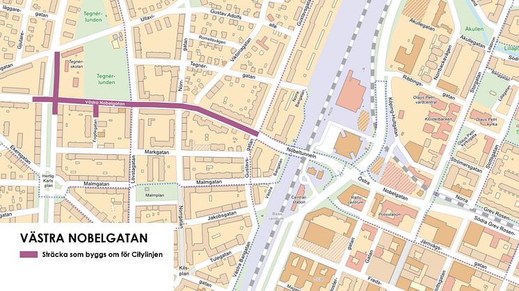Sträcka som byggs om för Citylinjen. Bild: Örebro kommun