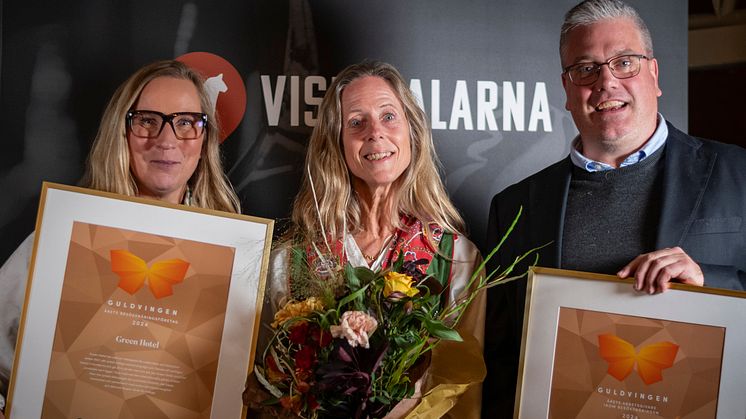 Ulrika Sjödén och Anna Wiklund från Green Hotel samt Johan Eriksson från Vasaloppet. Foto: Anna Holm, Visit Dalarna. 