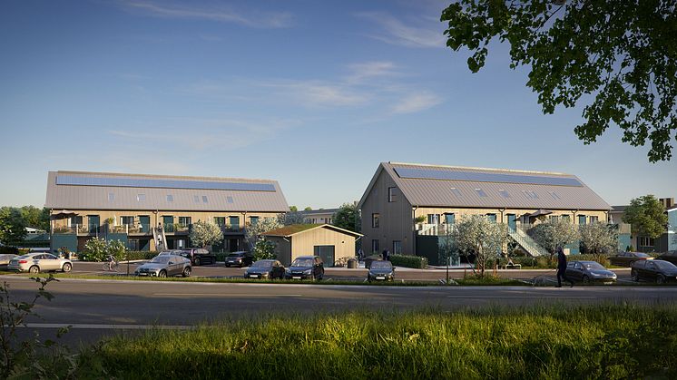 Visualisering av de nya husen på Kullgårdsvägen. Av Liljewall arkitekter. 
