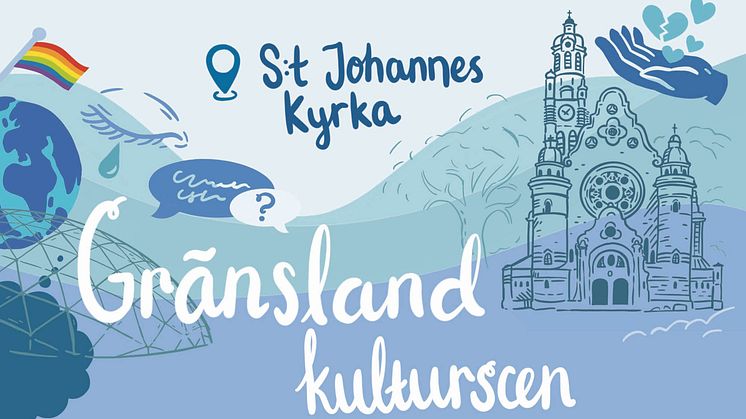 Gränslands kulturscens logotype med S:t Johannes kyrka i bakgrunden.