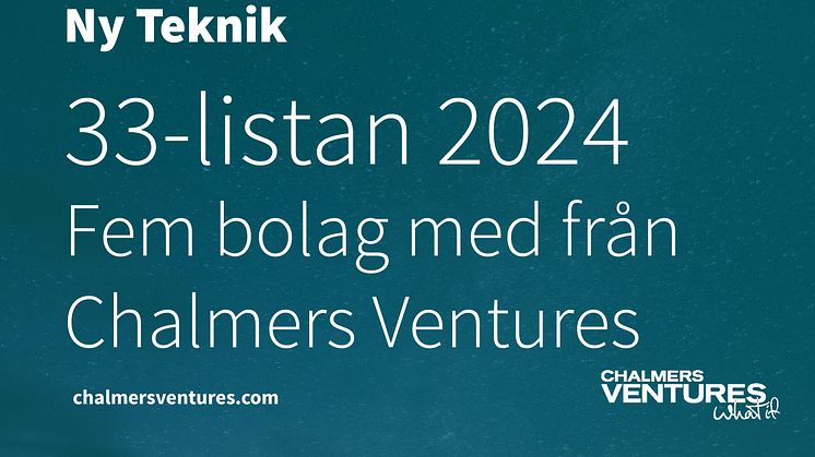 Fem av företagen på årets 33-lista, som Ny Teknik presenterar för att lyfta framtidens teknik- och IT-innovationer, är portföljbolag från Chalmers Ventures