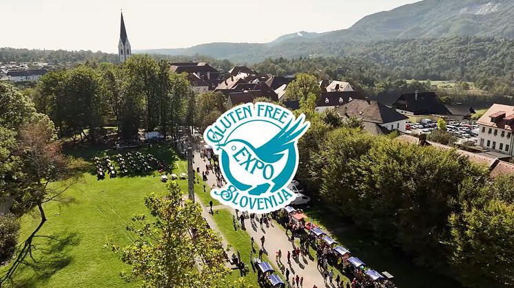 Drone picture of the gluten-free expo in Radovljica, Slovenia