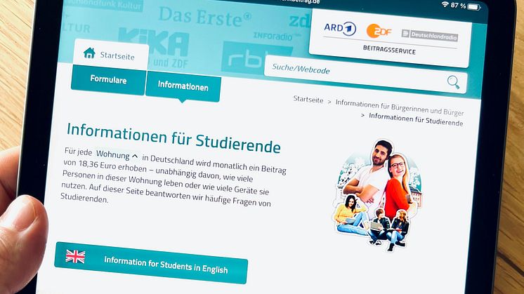 Alle relevanten Informationen zum Rundfunkbeitrag finden Studierende und Auszubildende unter www.rundfunkbeitrag.de/studierende.