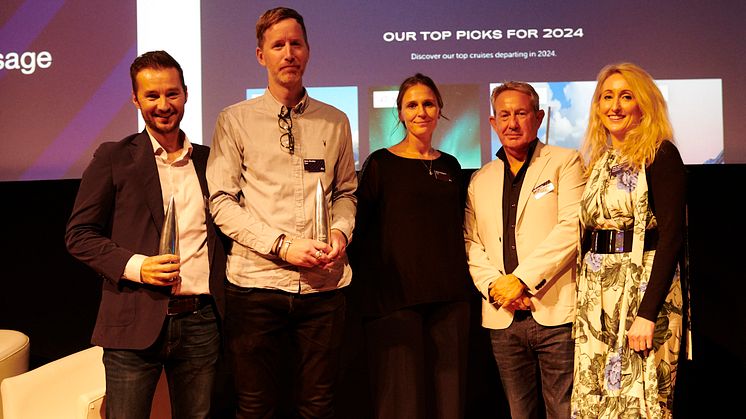 From L-R: Ben Williams, Head of Digital at Fred. Olsen Cruise Lines, Dave Dunlop, Partner and CDO at Else, Karen Calligeris, Head of UX at Else, Sean Carney, chair of the judges and Sally Lukins, Managing Director of DBA