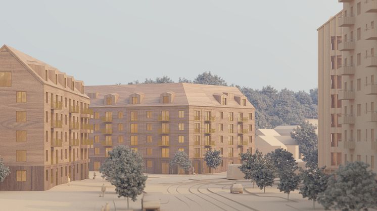 Granskning om detaljplan för stadsutveckling i Brunnsbo är ett av ärendena på stadsbyggnadsnämnden den 20 maj. Bild: OkiDoki Arkitekter.
