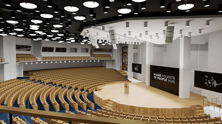 Kongresshallen med helt modern mötesteknik. Men 50-talsstilen finns kvar. Vision. Bild: DinellJohansson