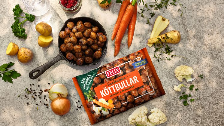 Felix nya delikatessköttbulle med 34% grönsaker och svenskt nötkött - mer hållbar, men lika god