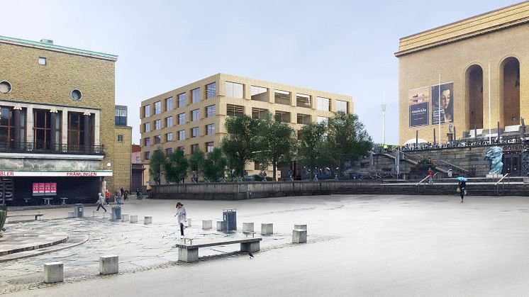 Vy från Götaplatsen. Skiss: Tham & Videgård.