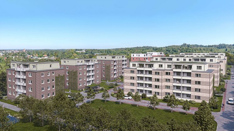 Visualisierung des neuen Wohnquartiers von Sahle Wohnen im Ludwigshöhviertel, Änderungen vorbehalten                                           