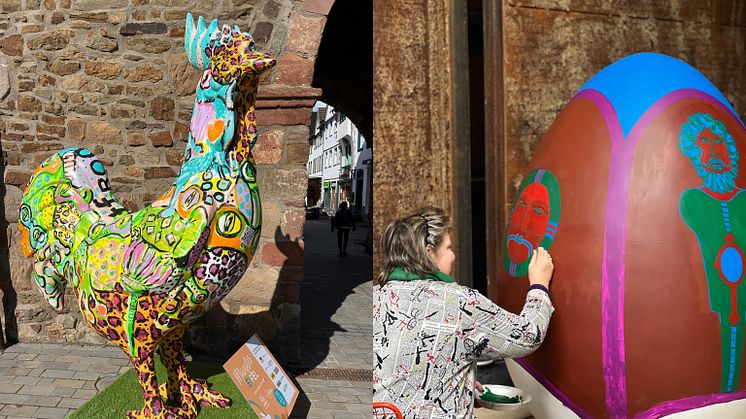 Iedereen doet mee: De paascampagne in Bad Münstereifel, hier met impressies van 2024, wordt georganiseerd door kunstenaars, burgers en schoolgroepen. Foto: CityOutlet Bad Münstereifel