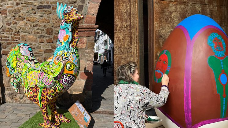Alle machen mit: Die Osteraktion in Bad Münstereifel, hier mit Eindrücken von 2024, wird von Künstlern, Bürgerinnen und Bürgern und Schulgruppen gestaltet. Fotos: City Outlet Bad Münstereifel