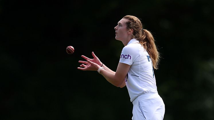 Grace Potts in action for England Women A against South Africa in June 2022. Photo by Christopher Lee - ECB/ECB via Getty Images)
