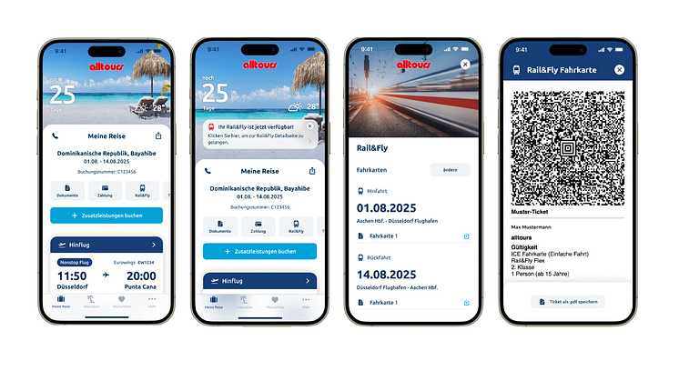 alltours relauncht Reise-App und macht Rail&Fly-Tickes direkt in der App verfügbar.