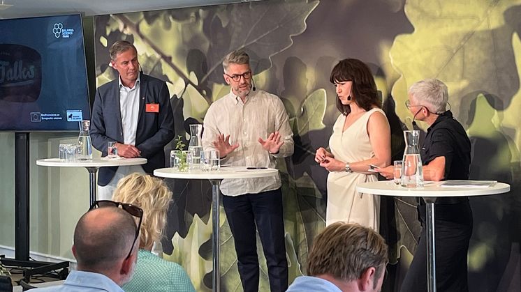 Panelen bestående av Jens Skaring från Swedbank, Martin Sangve från Hitachi Energy, Ulrika Liljeberg, riksdagsledamot (C), och Angelica Ekholm från Dalarna Science Park diskuterade Dalarnas utmaningar och möjligheter.