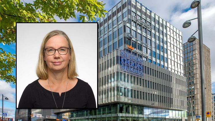 Louise Westin och fasadbild på S:t Eriks Ögonsjukhus
